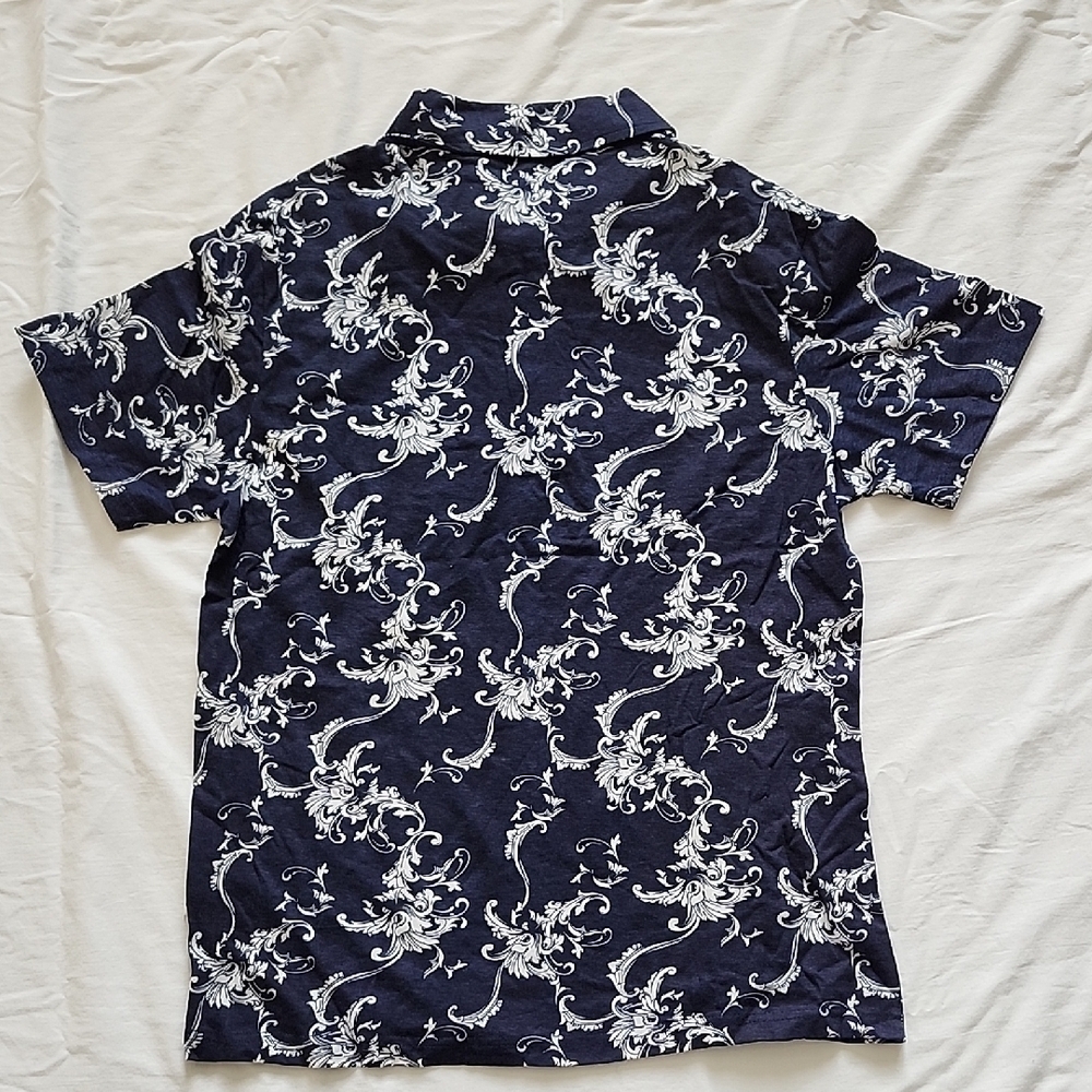 NWT Level Ten Men's Navy Blue Baroque Floral Scroll Print Polo Shirt Size S - Picture 6 of 8